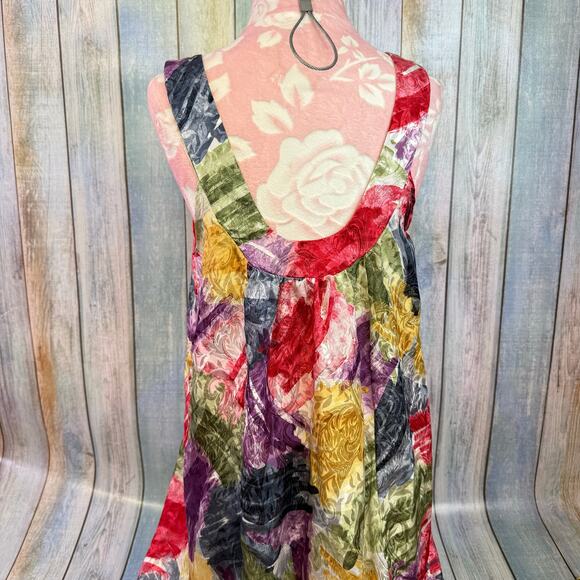 Mary McFadden Vintage Watercolor Dress Midi Tank Gown 80s Small Colorful - Picture 7 of 11